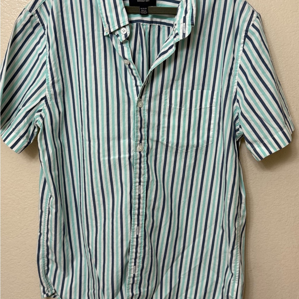 American Eagle Outfitters Striped Short Sleeve Shirt - Green and Blue 100%cotton
